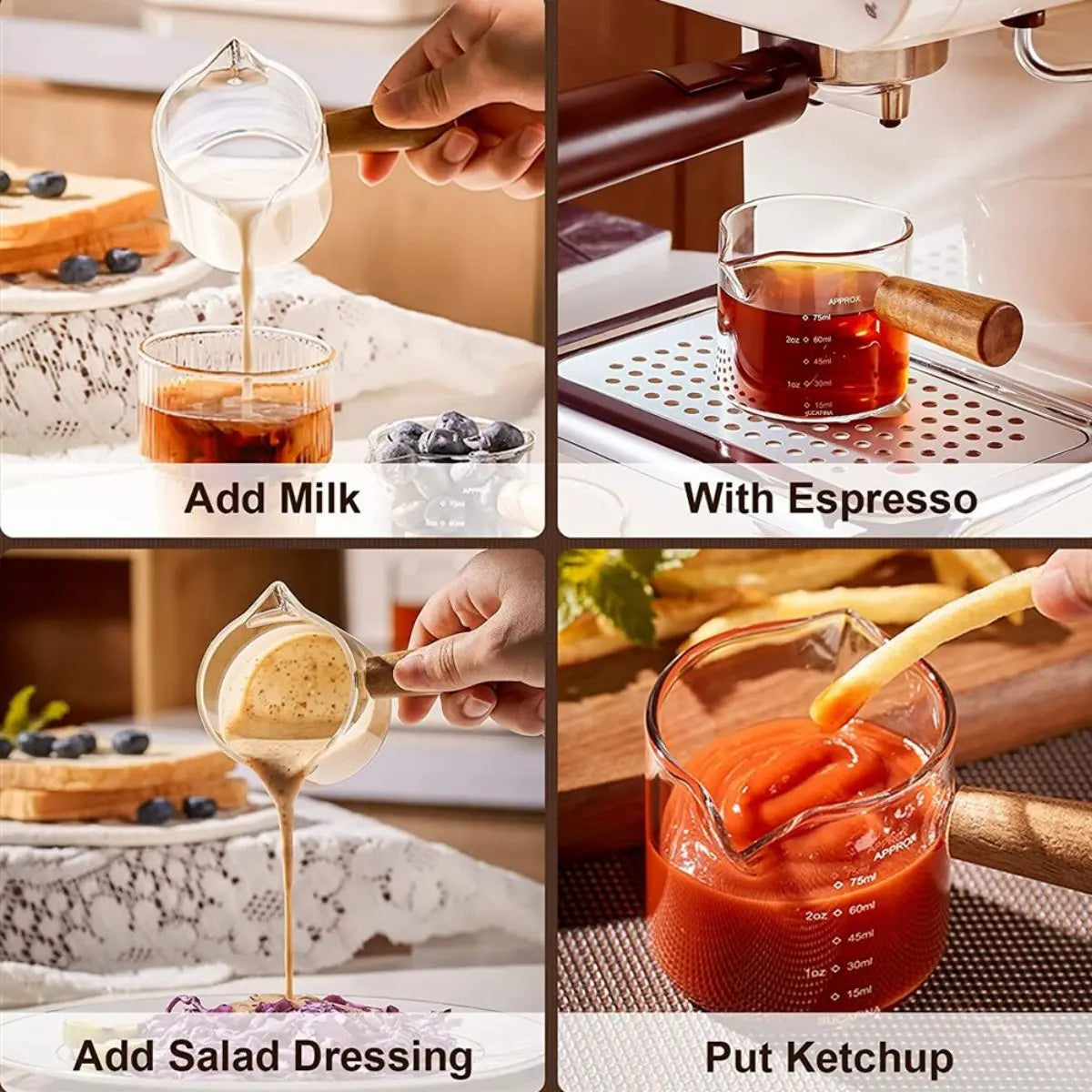 75ml Glass Espresso Measuring Cup Double/Single Mouth Glass Milk Jug with Handle Glass Scale Measuring Mugs
