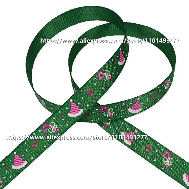 5 Yards/20 Yards 10MM Christmas Ribbon Printed Polyester Grosgrain Ribbons For Decor Gift Wrapping Hair Bows Ribbon For Crafts