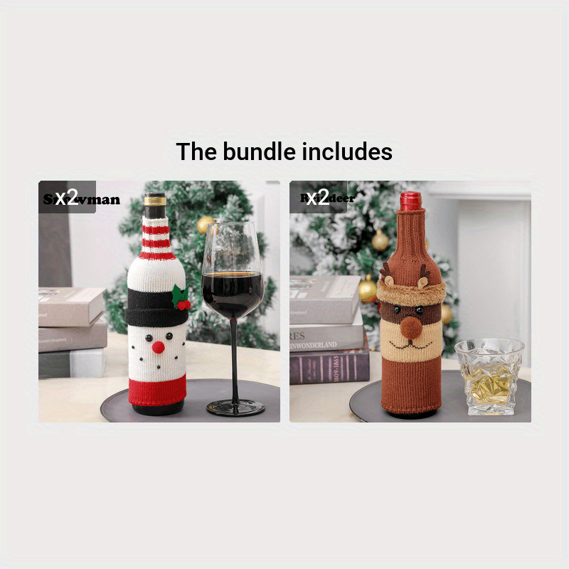 Christmas Decorations Santa Wine Bottle Cover, Knitted Champagne Bottle Sleeve For Restaurant Holiday Settings Christmas, Halloween, Thanksgiving Day Gift Easter Gift