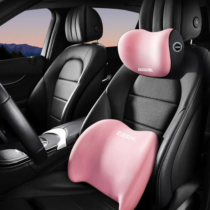 Car Headrest & Lumbar Cushion Set | Autumn/Winter Comfort Upgrade | Ergonomic Fit Design | High-Density Foam Filling | Comfortable for Long Drives | Includes 1 Headrest + 1 Lumbar Cushion