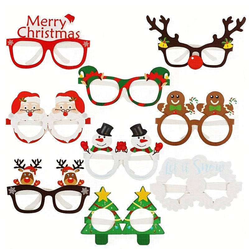 9 Pairs Elk Paper Santa Claus Christmas Tree Frame Glasses, Photo Props, Christmas Decoration