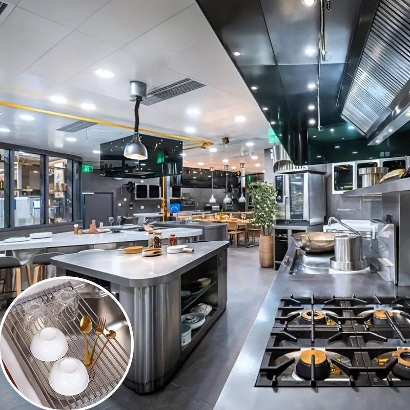 1pc Deluxe Roll-Up Stainless Steel Dish Drying Rack - Space-Saving Over-The-Sink Design, Portable & Anti-Rust, Easy to Clean Kitchen Sink Organizer for Small Spaces, Dish Drying Rack for Kitchen Counter, Sleek Metallic Finish - Cozy Home