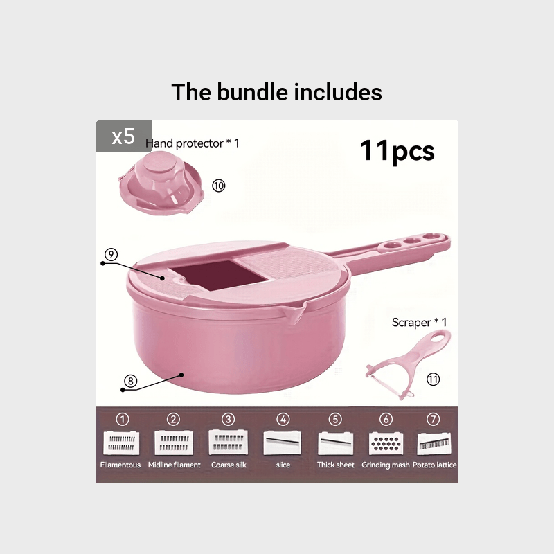 11pcs, 12-in-1 Multi-Function Vegetable Chopper for Carrots, Potatoes, Radish, and More – Manual Slicer, Shredder, and Grater – Essential Kitchen Tool - Cozy Home