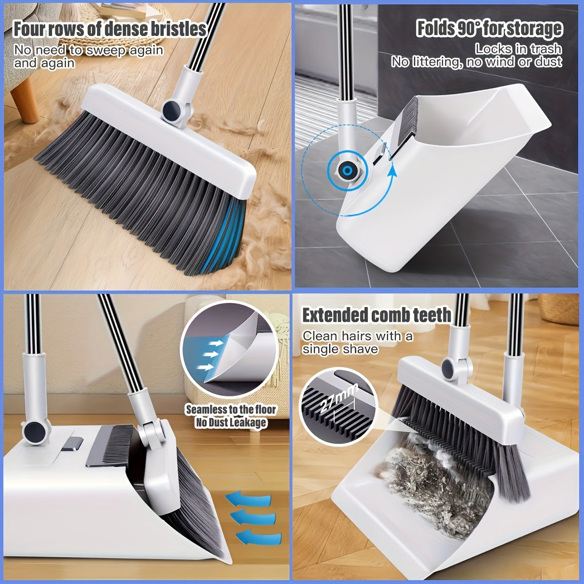 3pcs/set Stainless Steel Household Broom, Dustpan, and Brush Set | Efficient Sweeping and Scrubbing with Comb Tooth Dustpan, Ideal for Hard Floor Cleaning, Essential for Outdoor and Patio Use - Cozy Home