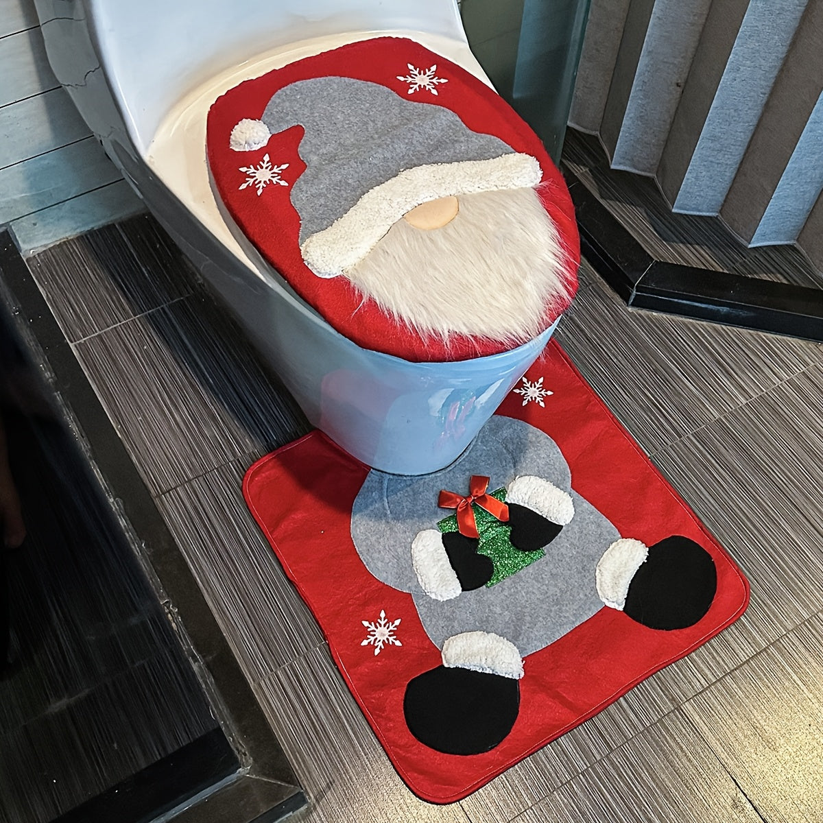 Christmas Toilet Cover Decoration Set Bathroom Toilet Santa Claus Decoration Supplies