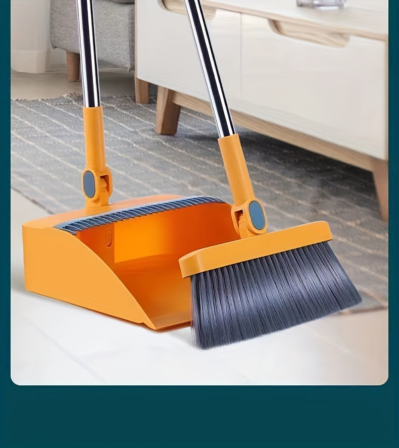 1set, Household Broom And Dustpan Set, Long Handle Floor Cleaning Broom Dustpan Set, Rotatable Broom And Dustpan With Comb Tooth, To Remove Dust And Garbage, For Home, Kitchen, Room, Office, Cleaning Supplies, Cleaning Tool, - Cozy Home