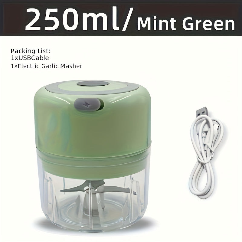 1pc RZSYZH 8.45oz USB Rechargeable Electric Food Processor - Stainless Steel Blades, Auto-Chopping, Multi-Color Kitchen Gadget for Smoothies, Dough Kneading & Meal Prep, Durable Plastic Body, Compact Design, Smoothie Maker, S - Cozy Home