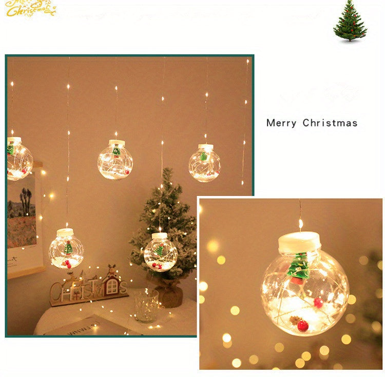 LED Christmas Curtain Lights with Wishing Ball & Snowman Tree Hanging Decorations - -Powered Indoor/Outdoor Holiday Lights with Push Button Control, Door, Or Tabletop Display - Durable Plastic & Copper Wire Design For Christm