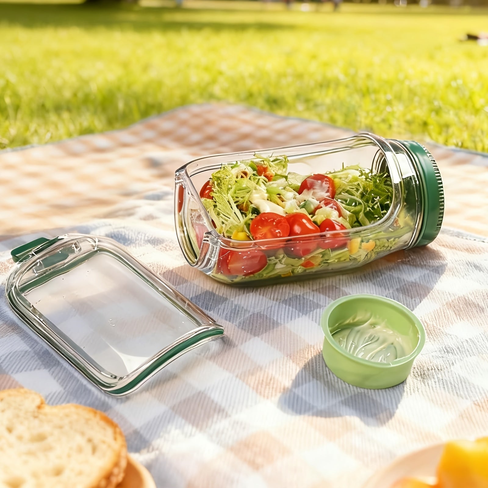 Large Capacity Leak-Proof Salad Jar with Locking Lid & Built-In /Seasoning Compartment - Freezer/Microwave/Dishwasher Safe Meal Prep Container, -like (Plastic) Dressing Cup for Office, Gym, Travel, Salad Dressing Storage - Cozy Home