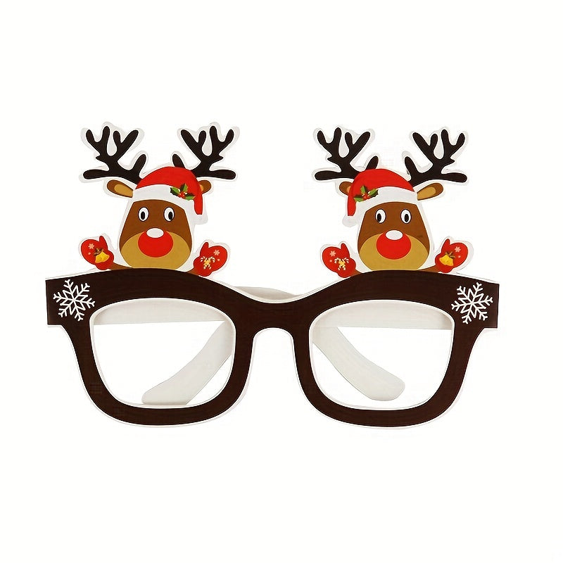 9 Pairs Elk Paper Santa Claus Christmas Tree Frame Glasses, Photo Props, Christmas Decoration