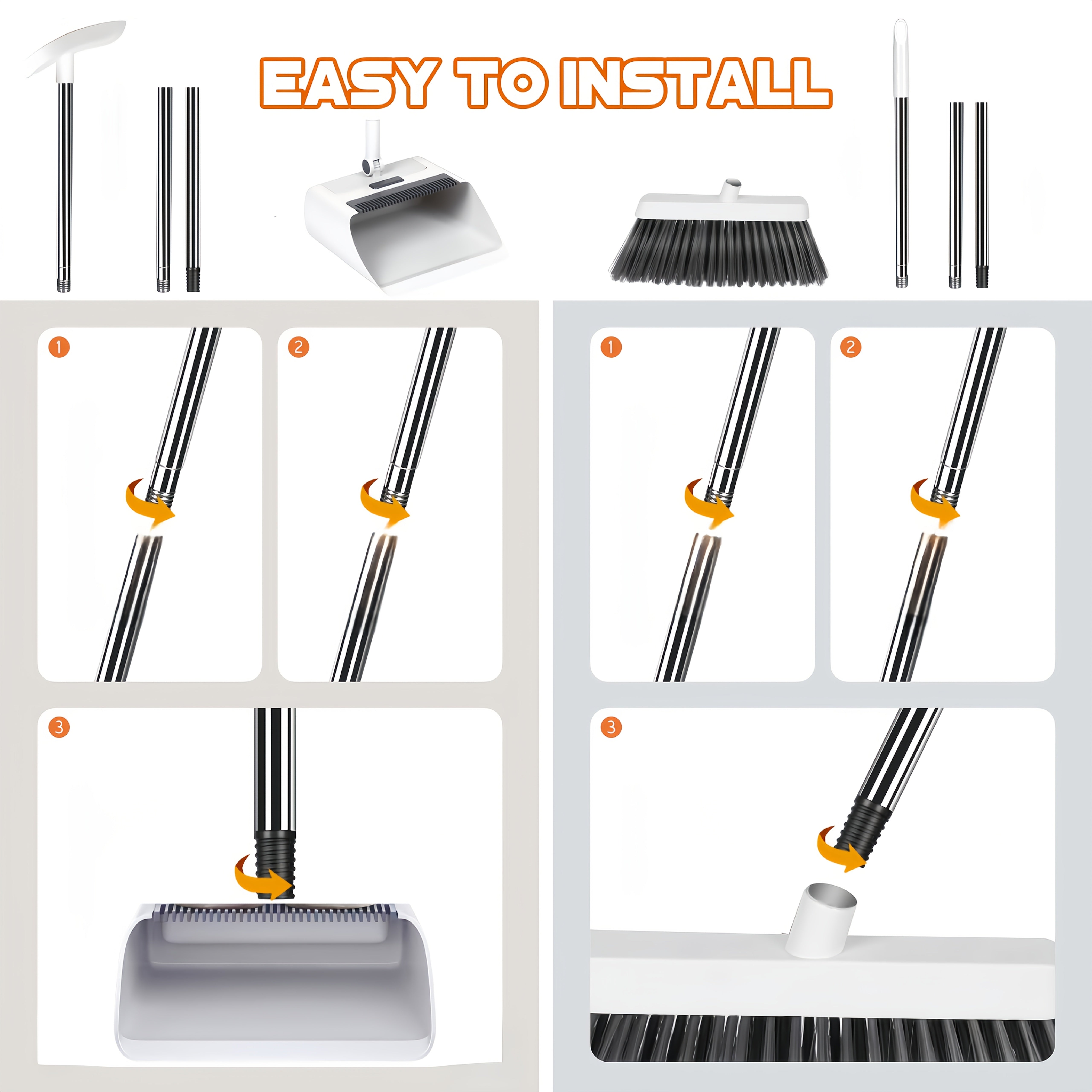 3pcs/set Stainless Steel Household Broom, Dustpan, and Brush Set | Efficient Sweeping and Scrubbing with Comb Tooth Dustpan, Ideal for Hard Floor Cleaning, Essential for Outdoor and Patio Use - Cozy Home