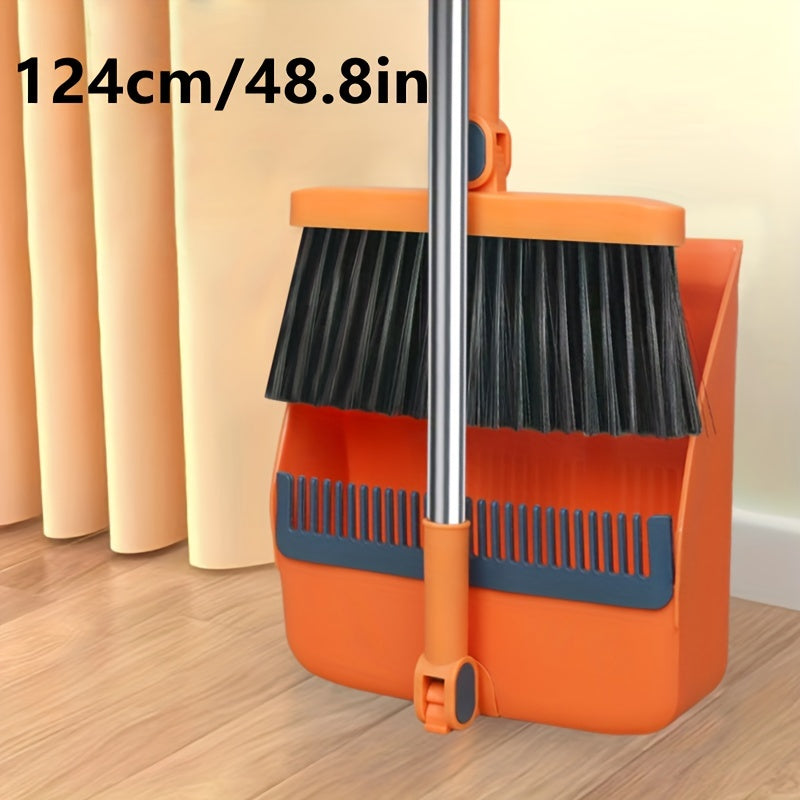 1set, Household Broom And Dustpan Set, Long Handle Floor Cleaning Broom Dustpan Set, Rotatable Broom And Dustpan With Comb Tooth, To Remove Dust And Garbage, For Home, Kitchen, Room, Office, Cleaning Supplies, Cleaning Tool, - Cozy Home