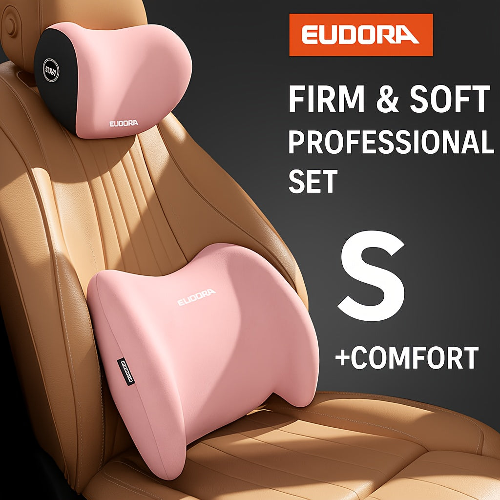 Car Headrest & Lumbar Cushion Set | Autumn/Winter Comfort Upgrade | Ergonomic Fit Design | High-Density Foam Filling | Comfortable for Long Drives | Includes 1 Headrest + 1 Lumbar Cushion