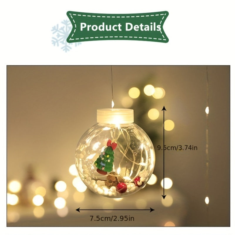 LED Christmas Curtain Lights with Wishing Ball & Snowman Tree Hanging Decorations - -Powered Indoor/Outdoor Holiday Lights with Push Button Control, Door, Or Tabletop Display - Durable Plastic & Copper Wire Design For Christm