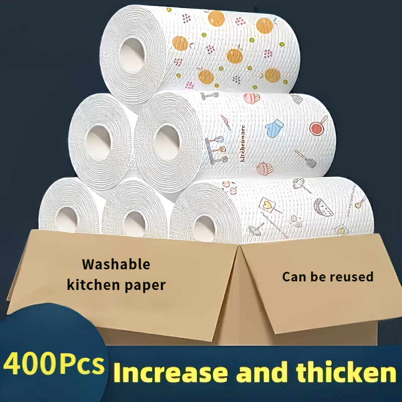 Efficient" 400-Sheet Roll of Disposable Kitchen Towels - Washable, Dry & Wet Use, Degreasing Cloths for Household Cleaning (Assorted Styles) lazy rag kitchen paper towels Kitchen tissues lazy cloth Cleaning supplies, Reusable
