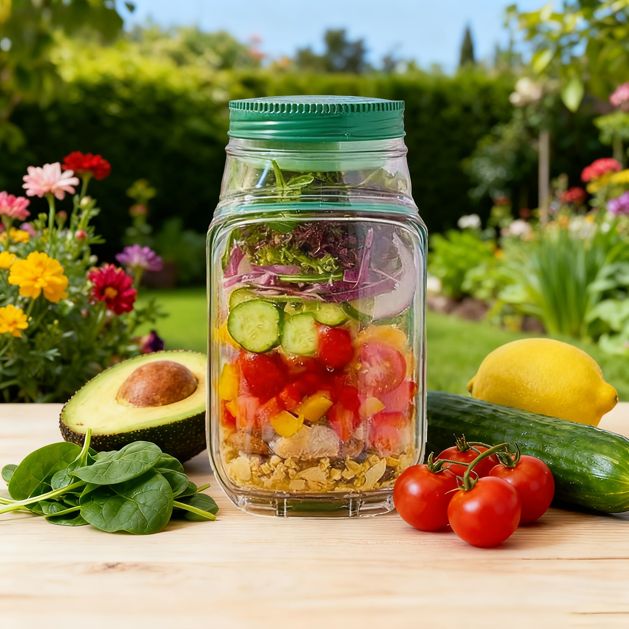 Large Capacity Leak-Proof Salad Jar with Locking Lid & Built-In /Seasoning Compartment - Freezer/Microwave/Dishwasher Safe Meal Prep Container, -like (Plastic) Dressing Cup for Office, Gym, Travel, Salad Dressing Storage - Cozy Home