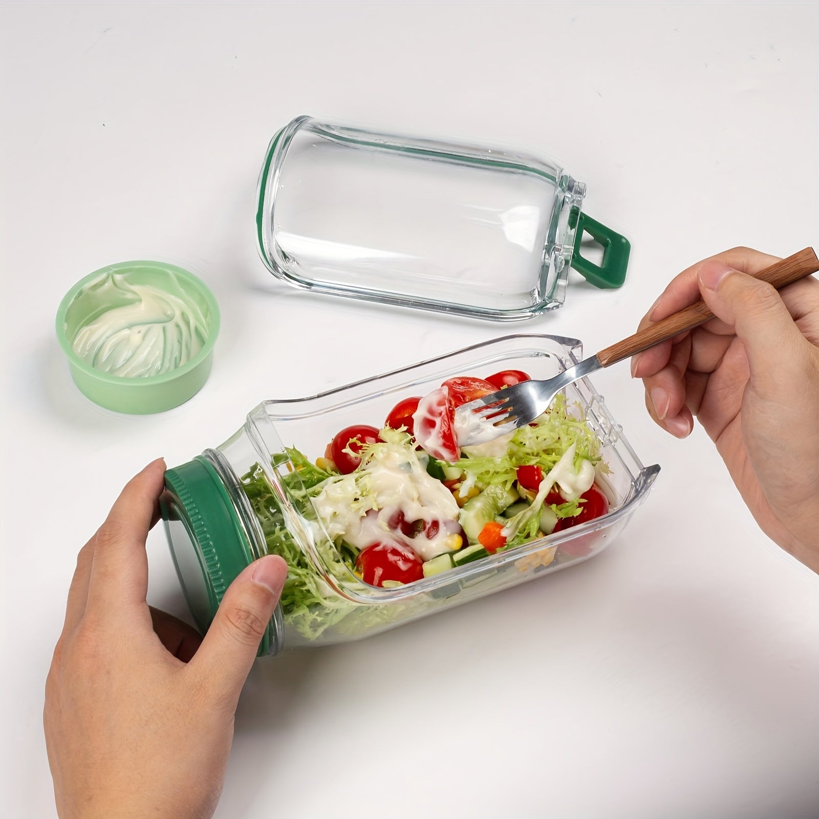 Large Capacity Leak-Proof Salad Jar with Locking Lid & Built-In /Seasoning Compartment - Freezer/Microwave/Dishwasher Safe Meal Prep Container, -like (Plastic) Dressing Cup for Office, Gym, Travel, Salad Dressing Storage - Cozy Home