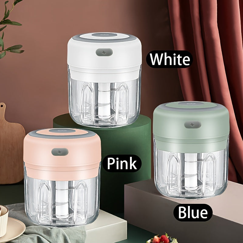 1pc RZSYZH 8.45oz USB Rechargeable Electric Food Processor - Stainless Steel Blades, Auto-Chopping, Multi-Color Kitchen Gadget for Smoothies, Dough Kneading & Meal Prep, Durable Plastic Body, Compact Design, Smoothie Maker, S - Cozy Home