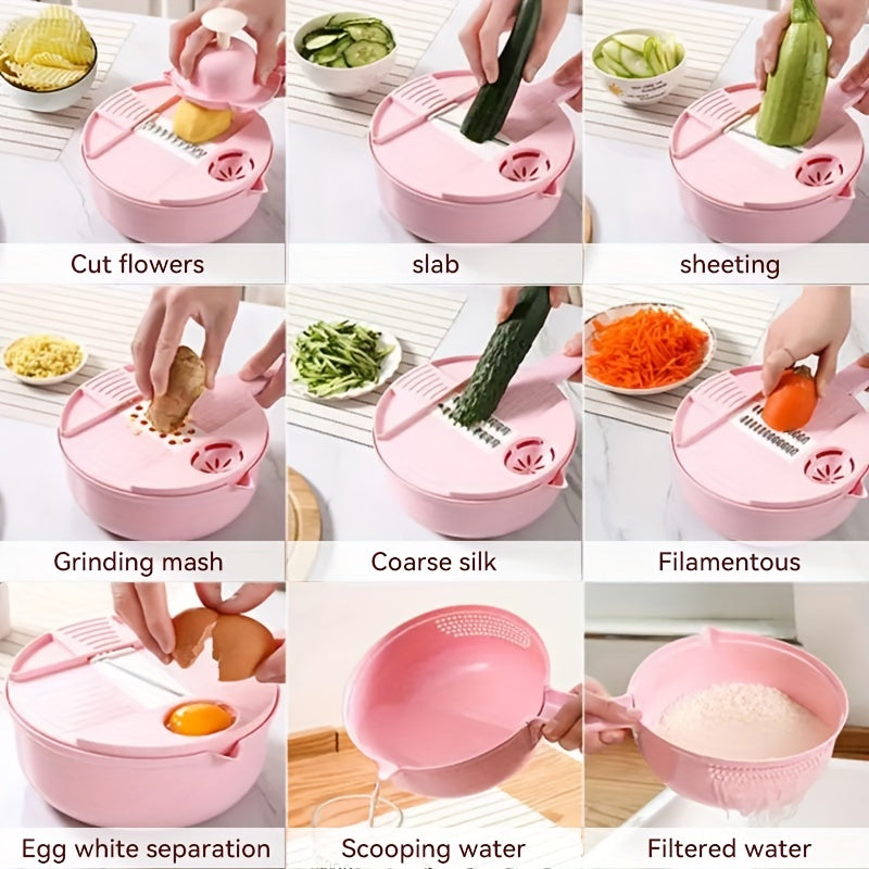 11pcs, 12-in-1 Multi-Function Vegetable Chopper for Carrots, Potatoes, Radish, and More – Manual Slicer, Shredder, and Grater – Essential Kitchen Tool - Cozy Home