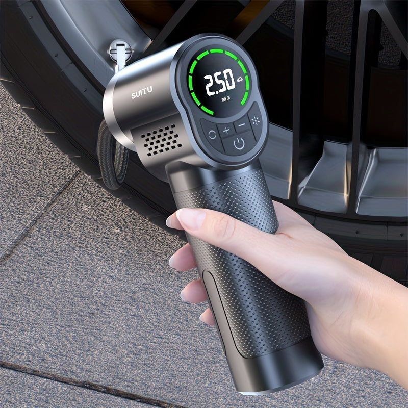 Portable wireless handheld car tire inflator with tire pressure gauge for cars, motorcycles, electric bicycles and bicycles, balls, etc.