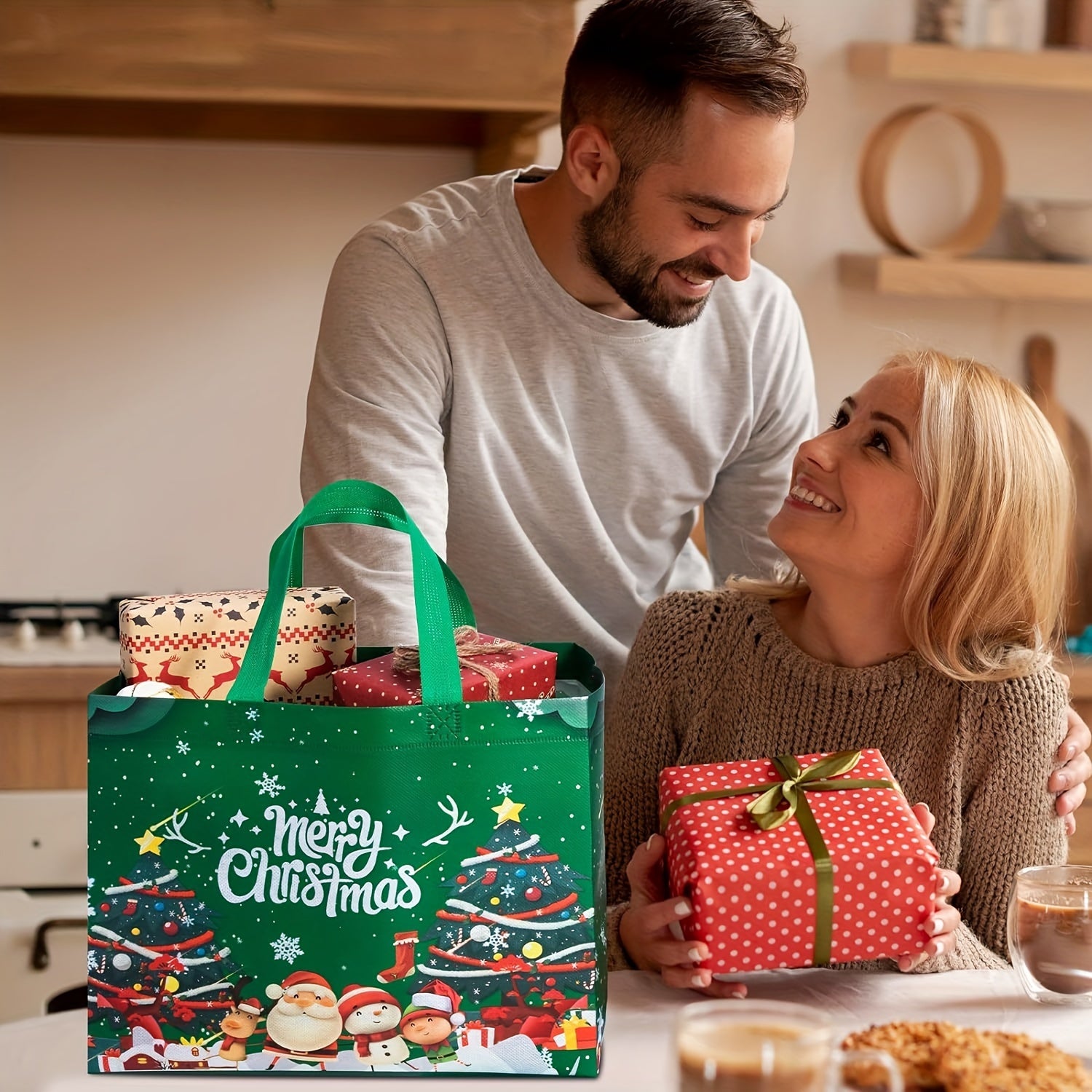 8/16pcs Large Christmas Gift Bags with Handles, Reusable Non-Woven Holiday Shopping Totes for New Year & Xmas Party Decorations, 12.8''×9.8''.6, Holiday Decorations, Festive Party Supplies, Decorative Gift Bag, Festive Desig