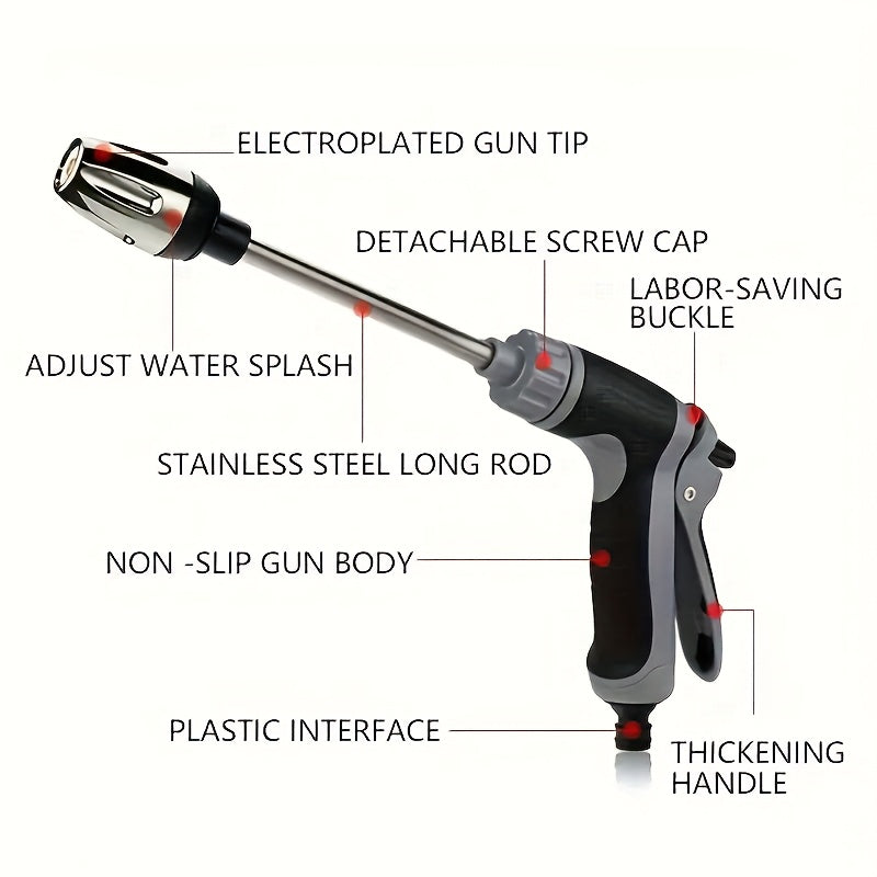 Heavy-Duty High-Pressure Water Gun with Long Handle - Powerful Spray nozzle for Car Washing, Garden, Vehicles, Home - Ergonomic Grip, Compatible with Hose Connectors - Ideal for Professionals & Home Use, Outdoor Cleaning, Ver