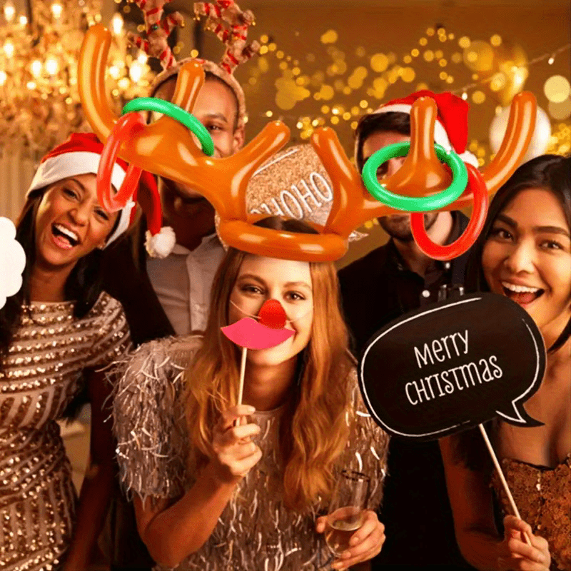 5pcs Inflatable Reindeer Antler Ring Toss Party Game Set - Perfect for Christmas Parties, New Year's Eve, and Birthday Party Decorations - Durable PVC Material - Ideal for Holiday Celebrations and Games