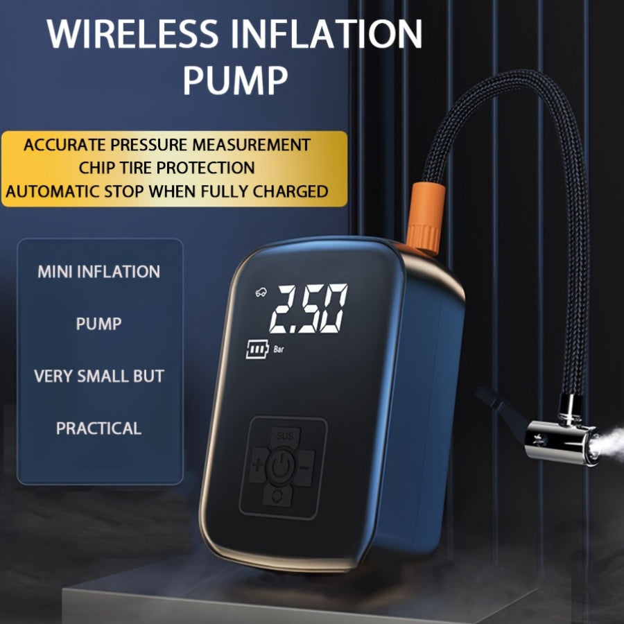 A Portable Car Air Compressor with a Wireless Handheld Pump And Light, Suitable for Inflating And Compressing Tires of Cars And Motorcycles.