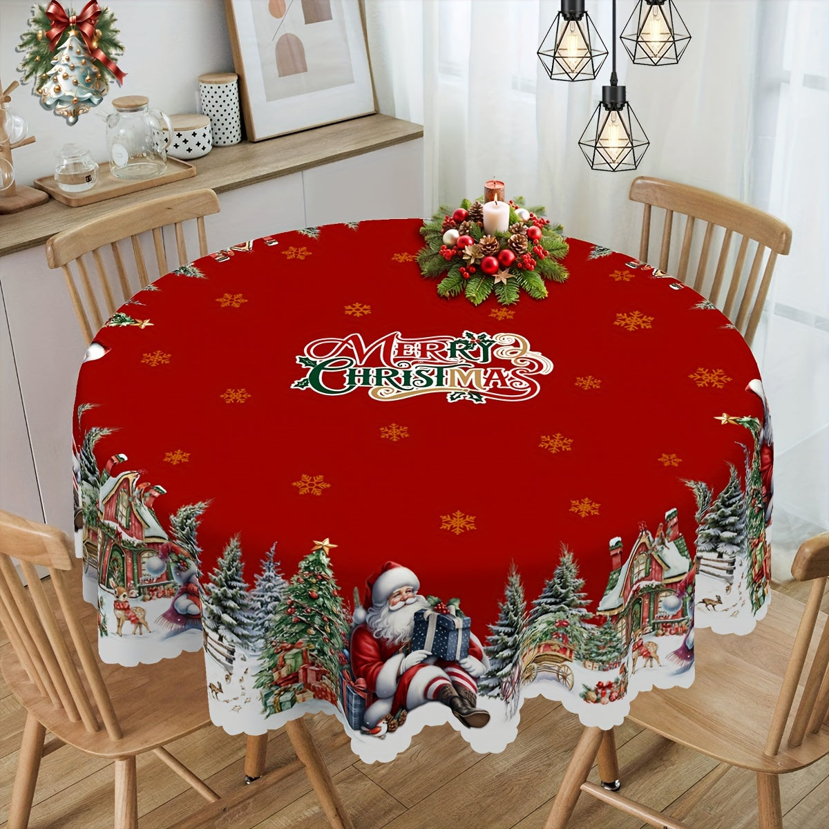 4 Sizes Available, Christmas and New Year Tablecloths, Santa Claus, snowman, and Christmas tree patterned Tablecloth, Christmas party tablecloth, Circular and rectangular tablecloths, Kitchen Accessories, Christmas Gift.