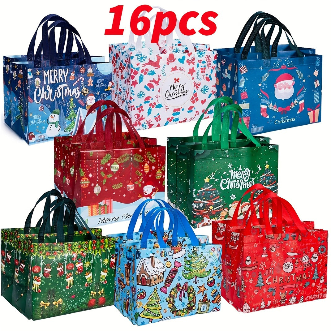 8/16pcs Large Christmas Gift Bags with Handles, Reusable Non-Woven Holiday Shopping Totes for New Year & Xmas Party Decorations, 12.8''×9.8''.6, Holiday Decorations, Festive Party Supplies, Decorative Gift Bag, Festive Desig