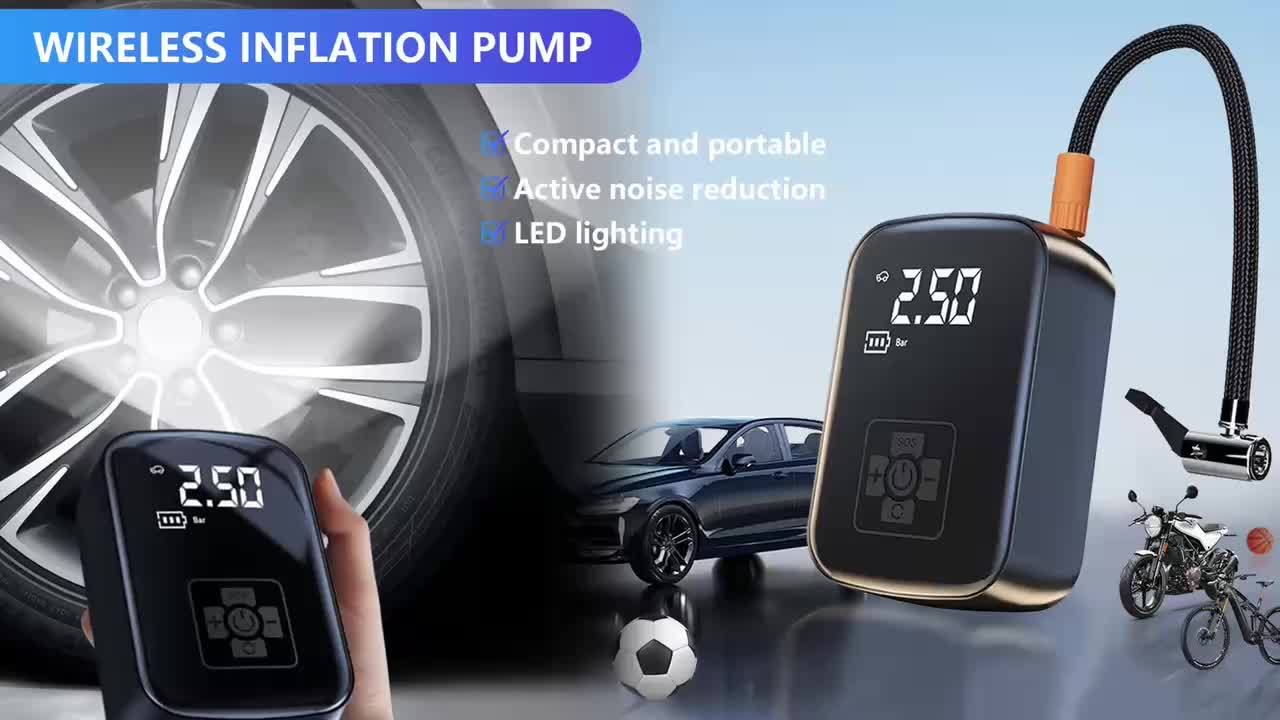 A Portable Car Air Compressor with a Wireless Handheld Pump And Light, Suitable for Inflating And Compressing Tires of Cars And Motorcycles.