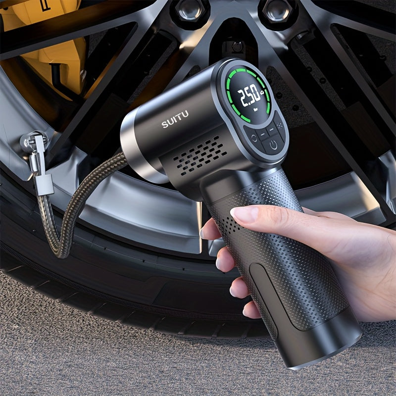 Portable wireless handheld car tire inflator with tire pressure gauge for cars, motorcycles, electric bicycles and bicycles, balls, etc.