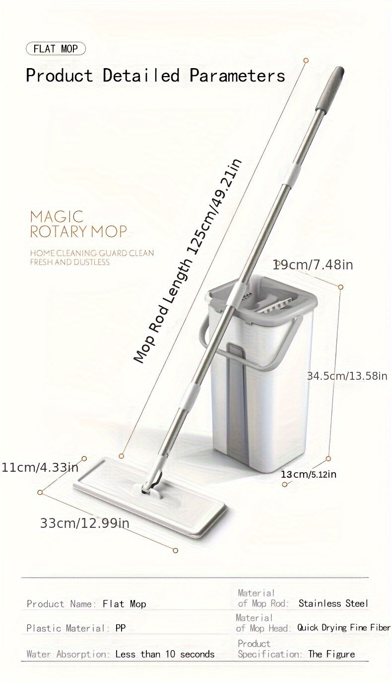 Wet and Dry Mop Set, Flat Mop with Built-in Scraper and Bucket, Suitable for Kitchen, Bathroom, Bedroom, and Living Room Floors, Plastic and Stainless Steel Handle, Rotating Washable Mop System, Cleaning Tool - Cozy Home