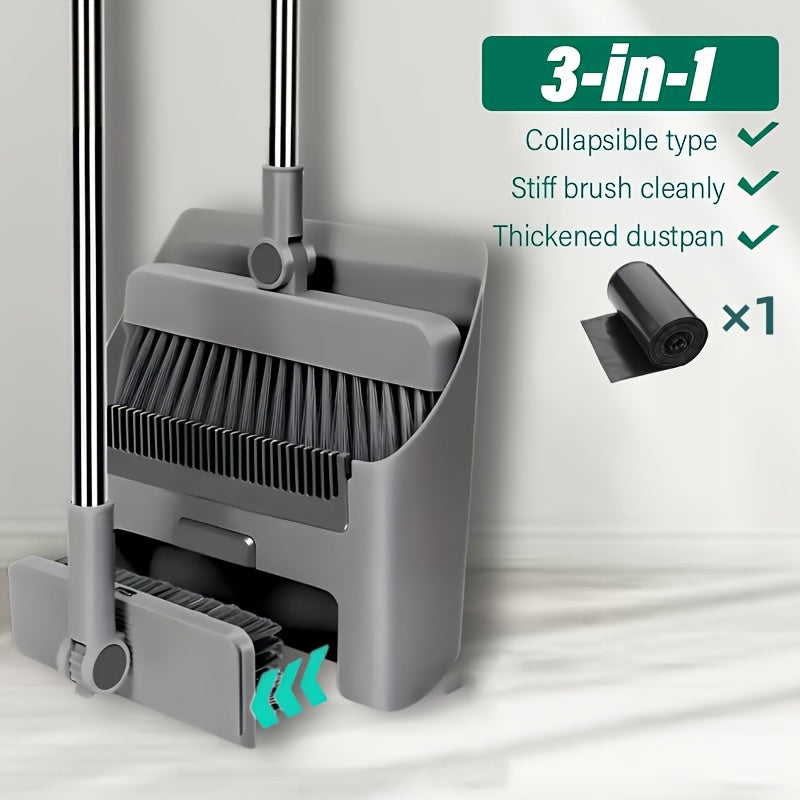 3pcs/set Stainless Steel Household Broom, Dustpan, and Brush Set | Efficient Sweeping and Scrubbing with Comb Tooth Dustpan, Ideal for Hard Floor Cleaning, Essential for Outdoor and Patio Use - Cozy Home