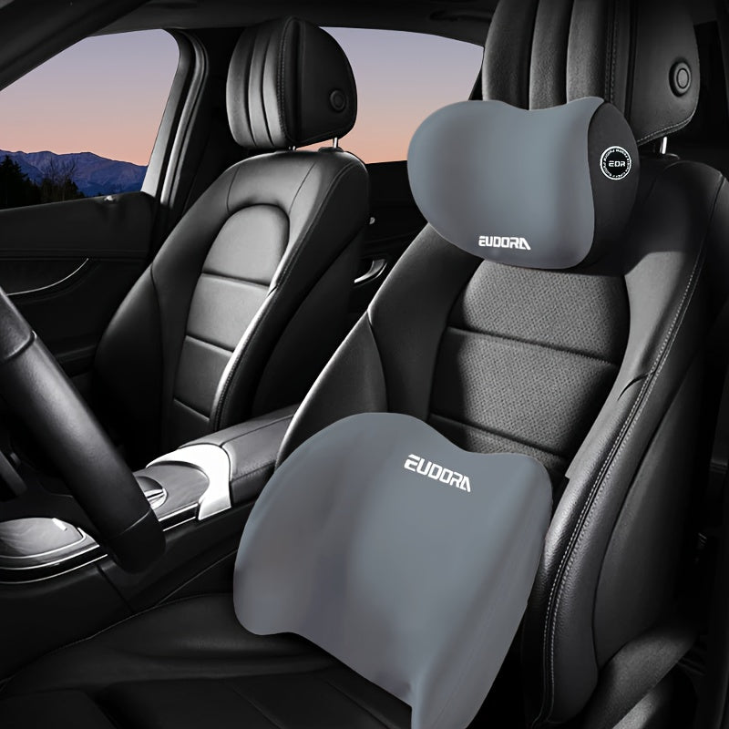Car Headrest & Lumbar Cushion Set | Autumn/Winter Comfort Upgrade | Ergonomic Fit Design | High-Density Foam Filling | Comfortable for Long Drives | Includes 1 Headrest + 1 Lumbar Cushion