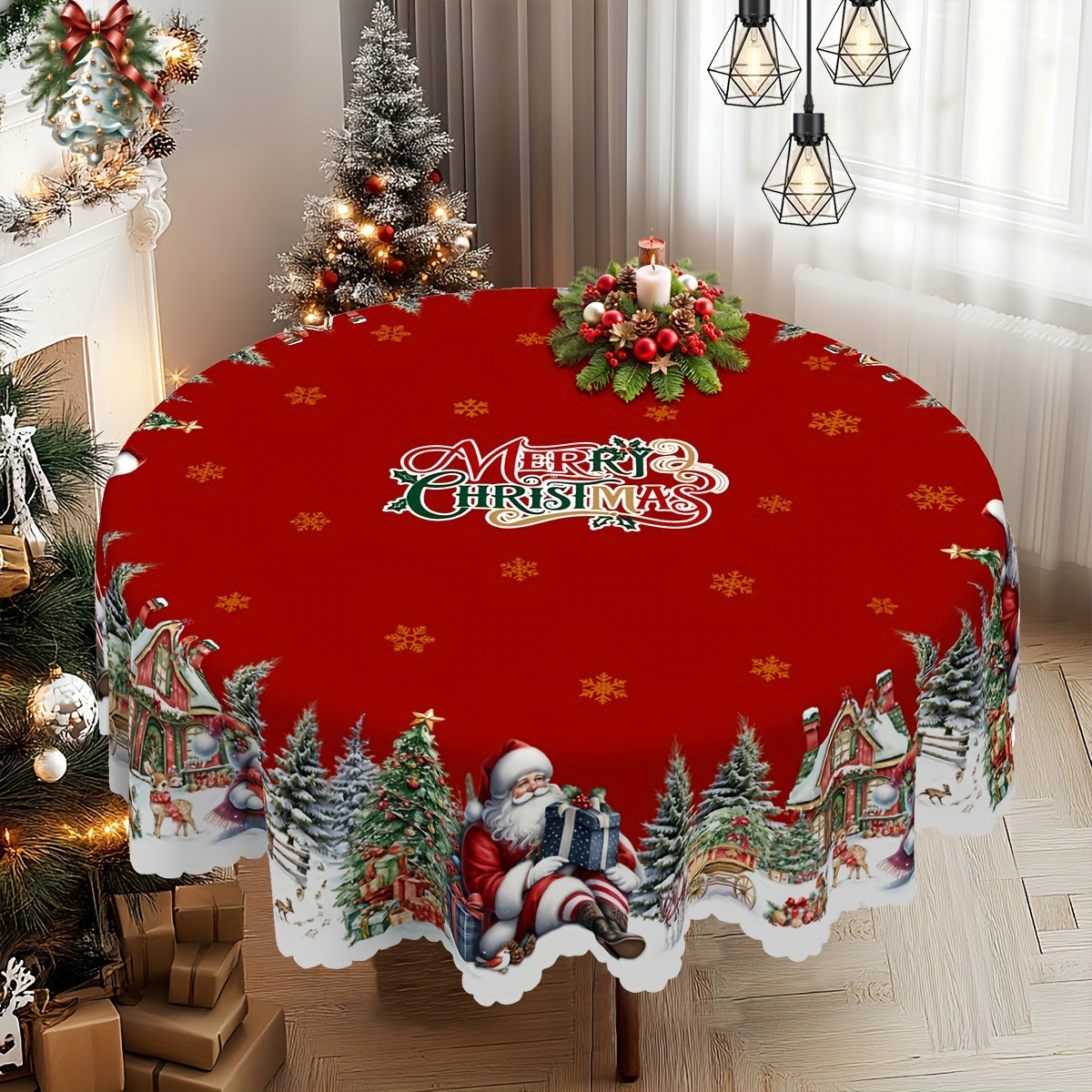 4 Sizes Available, Christmas and New Year Tablecloths, Santa Claus, snowman, and Christmas tree patterned Tablecloth, Christmas party tablecloth, Circular and rectangular tablecloths, Kitchen Accessories, Christmas Gift.