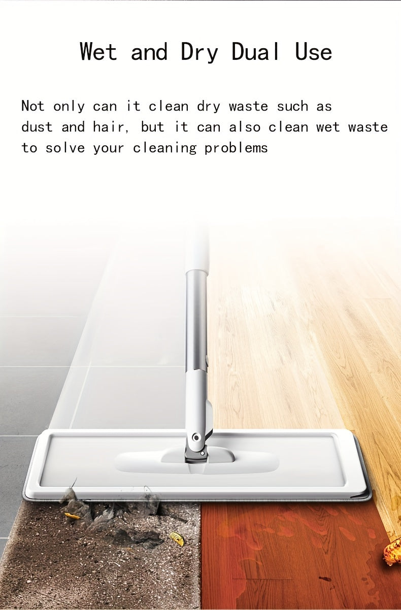 Wet and Dry Mop Set, Flat Mop with Built-in Scraper and Bucket, Suitable for Kitchen, Bathroom, Bedroom, and Living Room Floors, Plastic and Stainless Steel Handle, Rotating Washable Mop System, Cleaning Tool - Cozy Home