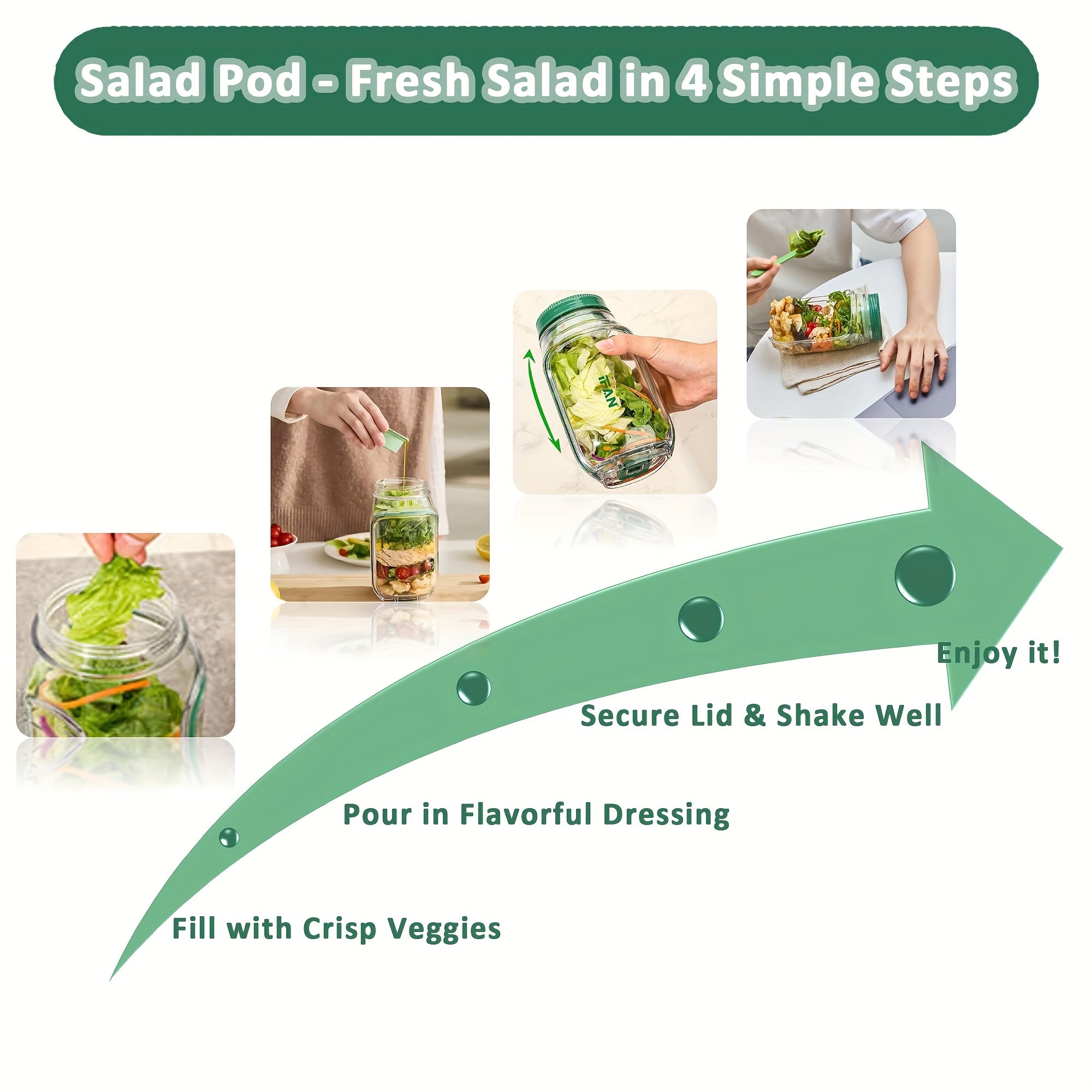 Large Capacity Leak-Proof Salad Jar with Locking Lid & Built-In /Seasoning Compartment - Freezer/Microwave/Dishwasher Safe Meal Prep Container, -like (Plastic) Dressing Cup for Office, Gym, Travel, Salad Dressing Storage - Cozy Home