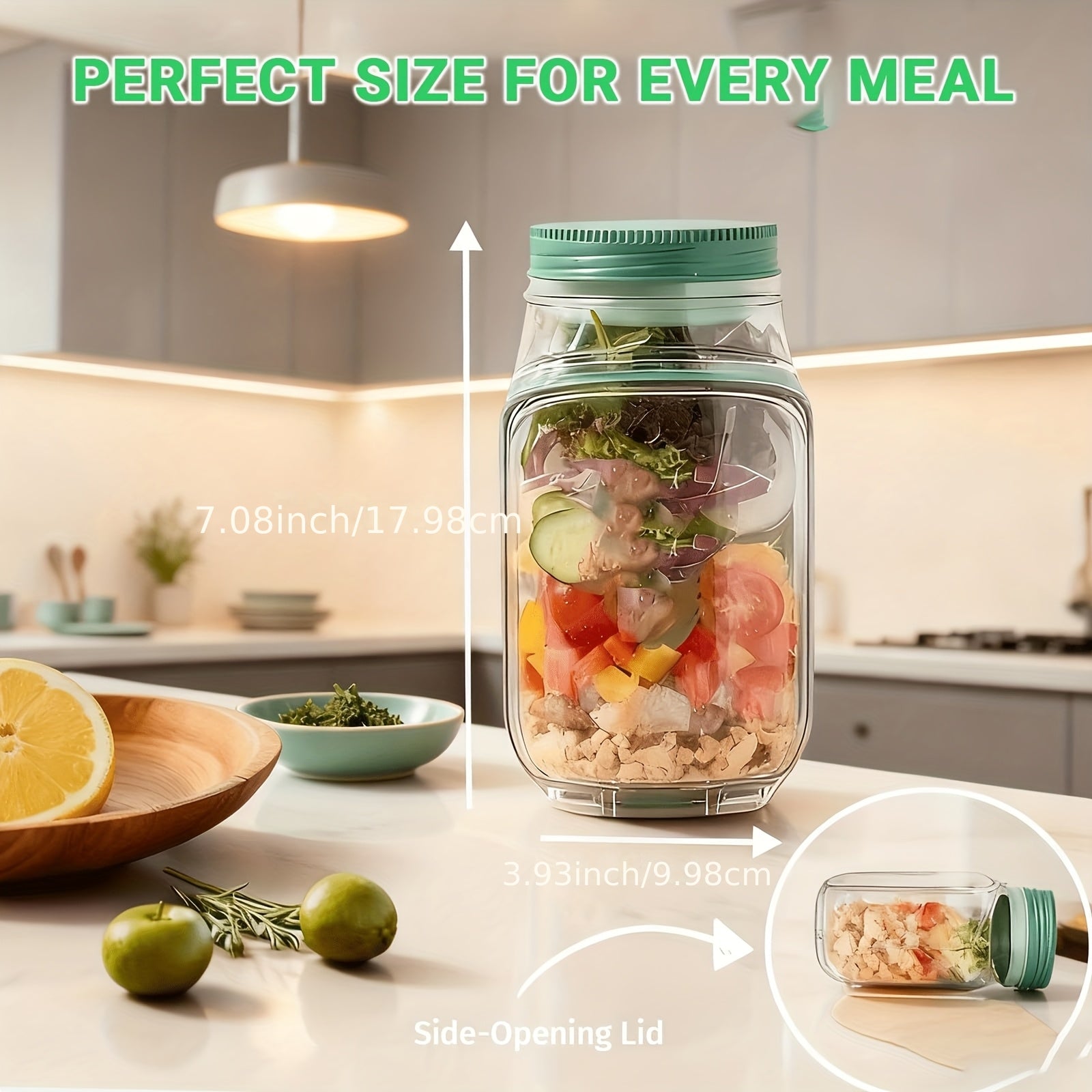 Large Capacity Leak-Proof Salad Jar with Locking Lid & Built-In /Seasoning Compartment - Freezer/Microwave/Dishwasher Safe Meal Prep Container, -like (Plastic) Dressing Cup for Office, Gym, Travel, Salad Dressing Storage - Cozy Home