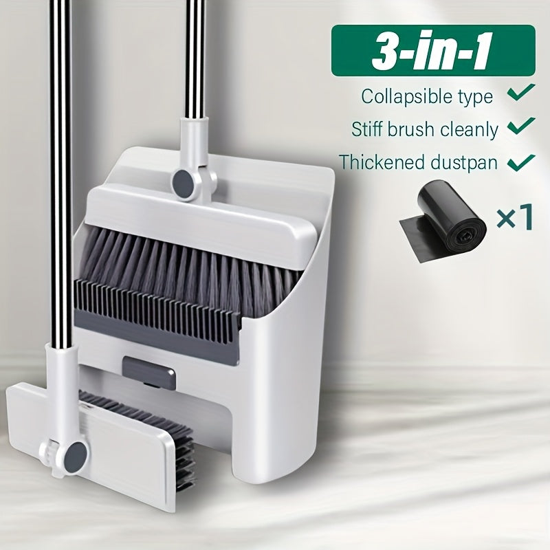 3pcs/set Stainless Steel Household Broom, Dustpan, and Brush Set | Efficient Sweeping and Scrubbing with Comb Tooth Dustpan, Ideal for Hard Floor Cleaning, Essential for Outdoor and Patio Use - Cozy Home